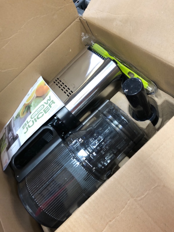 Photo 1 of AMZCHEF Cold Press Juicer, Juicers Machines - 5.2" Large Feed Chute for Whole Fruits & Vegetables, Stainless Steel Slow Masticating Juice Easy to Clean, Large Auger, Triple Strainers, Silver