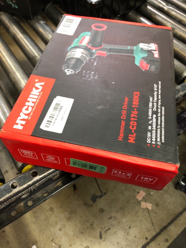 Photo 1 of HYCHIKA Cordless Hammer Drill Driver 20V, 400 In-lbs Torque Impact Power Drill with Side Handle,1/2”Metal Chuck 21+3 Clutch, 2.0Ah Battery, LED Light for Drilling Wood Metal Wall