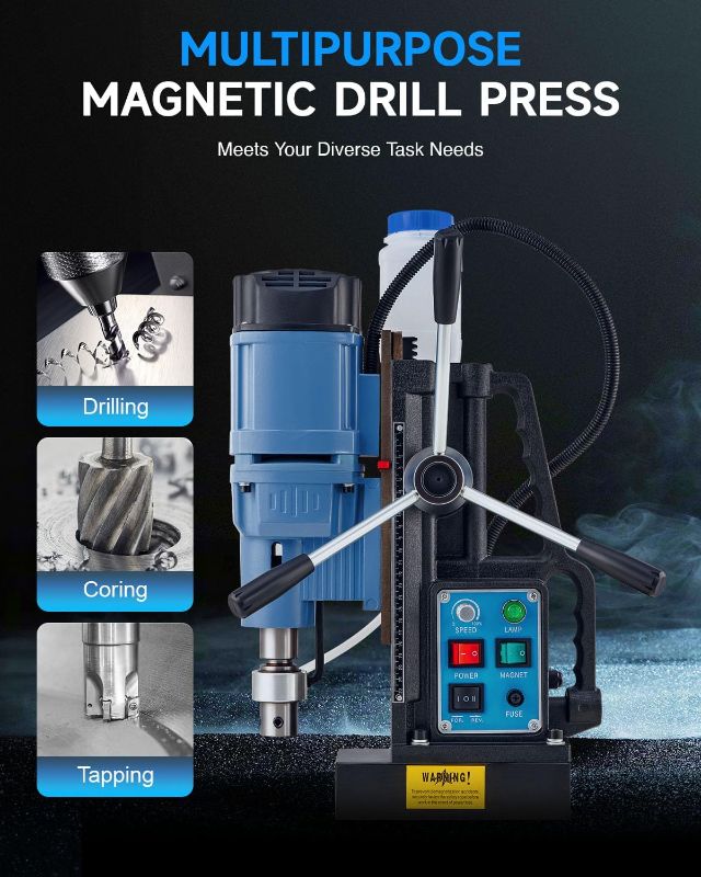 Photo 1 of USED---ZELCAN Magnetic Drill Press with 11 Drill Bits, 1550W Mag Drill Press with 2" Dia. 3125 lbf/13900N Mag Force, 650 rpm Power Magnetic Drill with Stepless Speed & Reversible Direction for Metal Surface