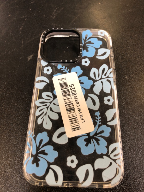 Photo 1 of RUMDEY Clear Hibiscus Flower Case for iPhone 15 Pro Max 6.7", Cute Preppy Floral Crystal Pattern Aesthetic Design Soft Slim Anti-Yellow Protective Shockproof TPU Phone Cover for Women Girls - Blue
