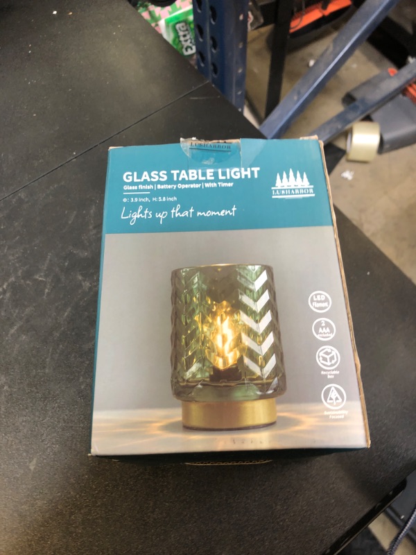 Photo 1 of LUSHARBOR Battery Operated Lamp with Timer, Small Table Lamp Mothers Day Gifts for Mom, Glass Cordless Lamps Beside Table for Living Room, Bedroom, Entryway Wave Design-Green
