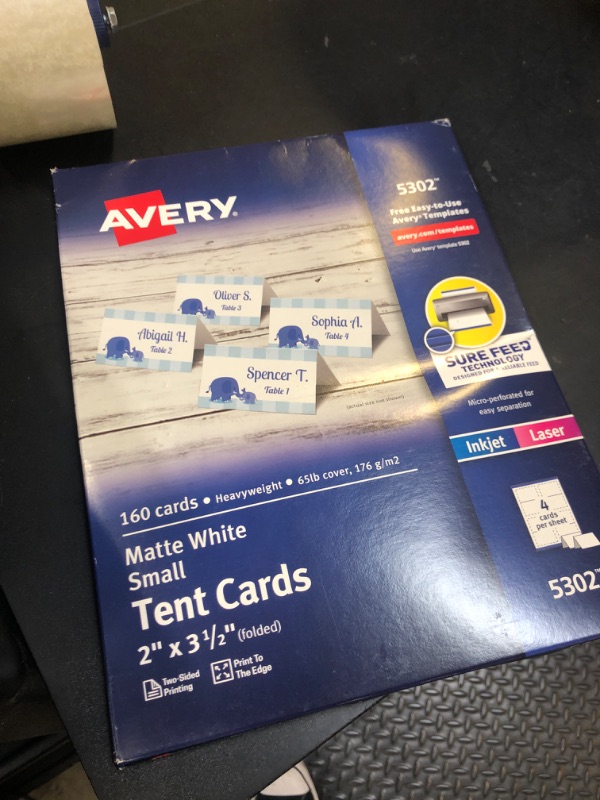 Photo 1 of Avery Small Tent Cards, 2 Inch x 3.5 Inch, White, Box of 160 (5302)