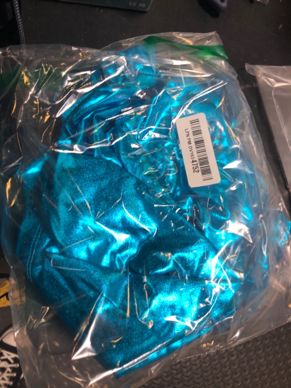 Photo 1 of Perfashion Girls' Shiny Metallic Flare Pants High Waist 80s Disco Dance Sky Blue Trousers 6 7 Years with Sunglasses