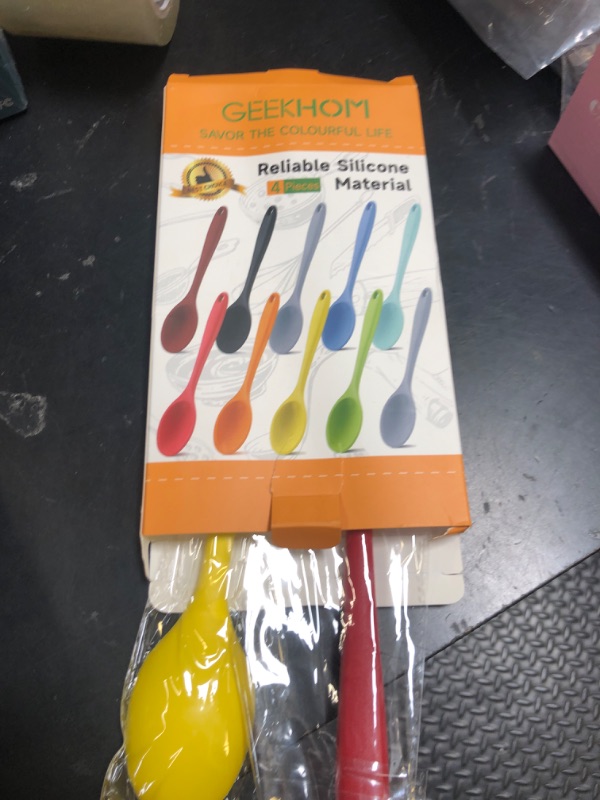 Photo 1 of GEEKHOM Silicone Cooking Spoons, 2 Pieces 8" Heat Resistant Silicone Kitchen Utensils Set Serving Stirring Spoons for Non Stick Cooking, Mixing, Basting, Baking, Yellow