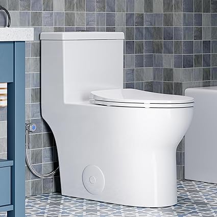 Photo 1 of HOROW T0350W One Piece Toilet with 17" ADA Chair Height Seat, Elongated Toilet with Soft Closing Seat, Powerful Dual Flush Toilet with Square Button, MAP 1000g, 12" Rough-In Skirted White
