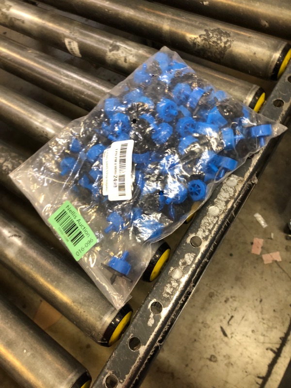 Photo 1 of 100PCS 1/4" Drip Irrigation Emitters, Kalolary 2 GPH Pressure Compensating Drippers for 4/7mm Tube Micro Sprinkler Garden Constant Water Flow Head for 8L/H Pressure Drip Irrigation Parts (Blue)