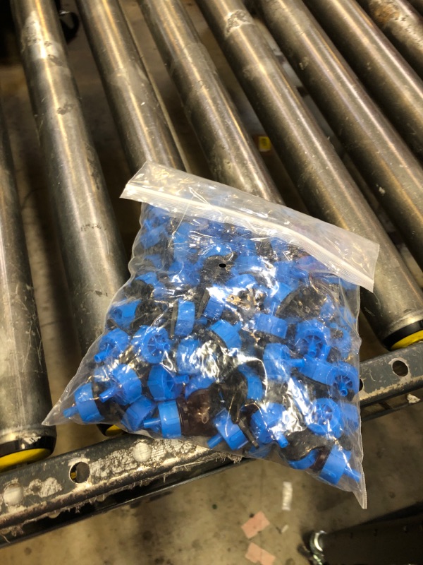 Photo 1 of 100PCS 1/4" Drip Irrigation Emitters, Kalolary 2 GPH Pressure Compensating Drippers for 4/7mm Tube Micro Sprinkler Garden Constant Water Flow Head for 8L/H Pressure Drip Irrigation Parts (Blue)
