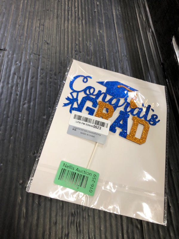 Photo 1 of Congrats Grad Cake Topper Graduation Party Table Ideas Glitter Junior High School College University Decorations Blue Orange