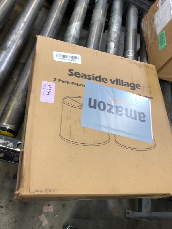 Photo 1 of Lampshades Set of 2, Drum Lampshades 11.6" Top x 12.6" Bottom x 9.8" High, Seaside village Medium Lampshades (Spider Fitter), Beige Lampshades Natural Linen Hand Crafted, Easy Assembly Required