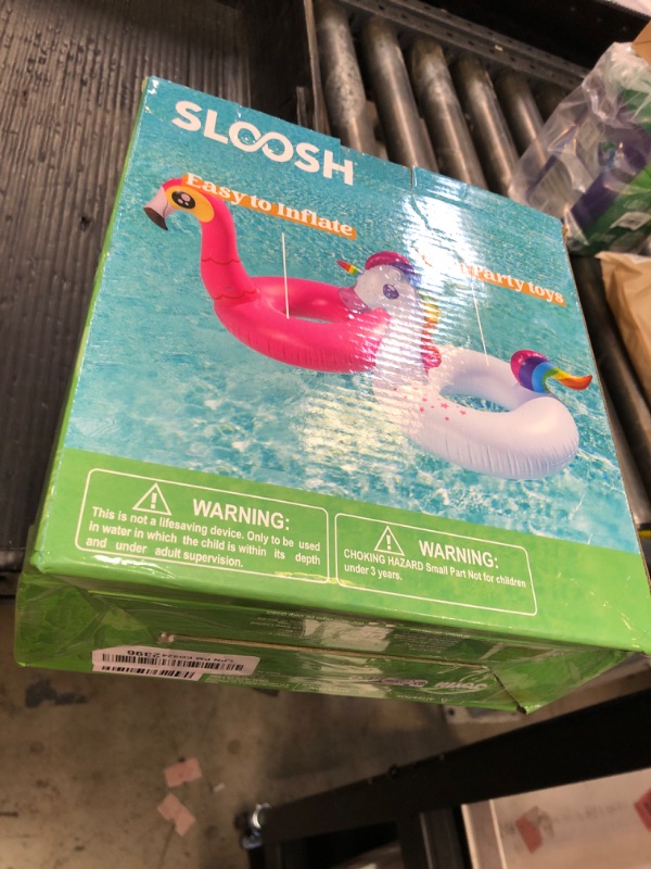 Photo 1 of JOYIN 2-Pack Flamingo Unicorn Pool Float - Fun Floaties Inflatable Swimming Pool Tubes Toys Party Decorations, Summer Vacation Lake Beach Floaty Swim Rings Raft Lounger for Adults & Kids
