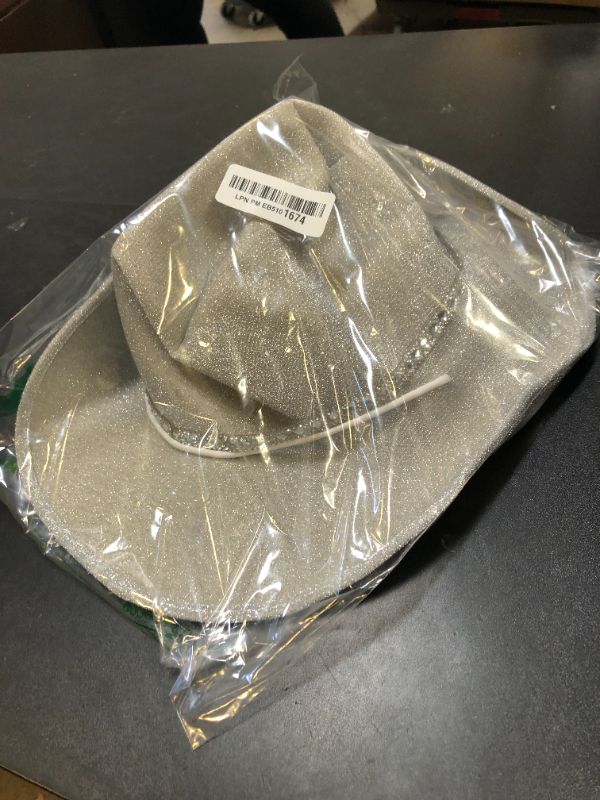 Photo 1 of DAJOOEE Cowgirl Hat with Heart Sunglasses Glitter Cowboy Hat for Women Cosplay Bachelor Party Costume Hats (Silvery)