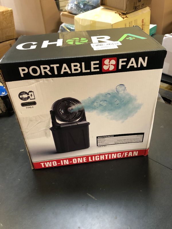 Photo 1 of GHORA Portable Misting Fan with Remote,Camping Fan with 20000mAh Rechargeable Battery,9L Water Tank,4 Speed Levels,4 Spray Modes,RGB Lights for Fishing,Travel,Garden Parties,Outdoor Indoor Cooling