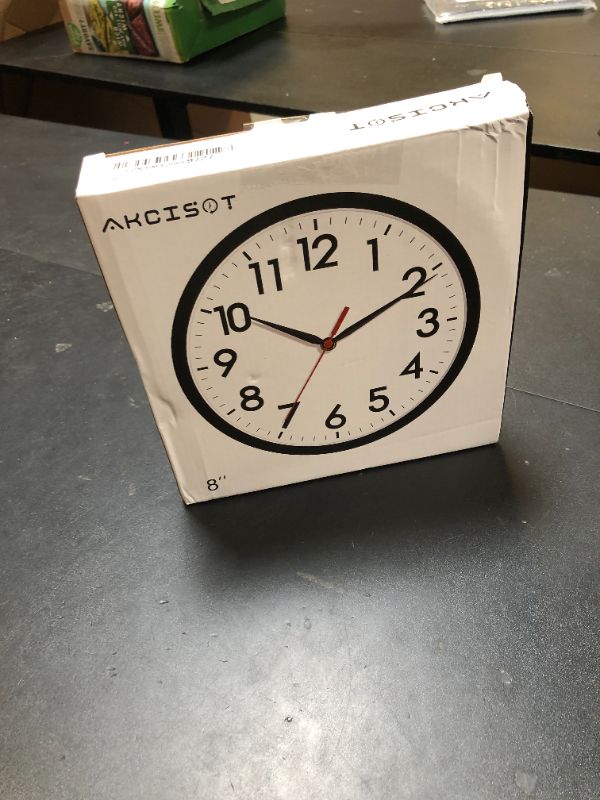 Photo 1 of AKCISOT Wall Clock, Modern Small Wall Clocks Battery Operated 8 Inch, Silent Non-Ticking Analog Classic for Office, Home, Bathroom, Kitchen, Bedroom, School(Black)