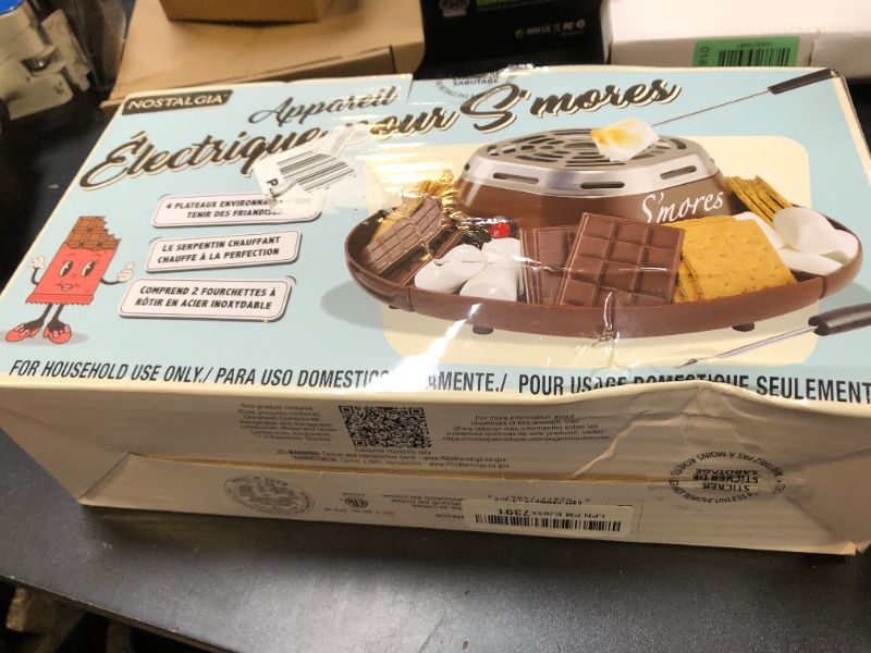 Photo 1 of Nostalgia Tabletop Indoor Electric S'mores Maker - Smores Kit With Marshmallow Roasting Sticks and 4 Trays for Graham Crackers, Chocolate, and Marshmallows - Movie Night Supplies - Brown