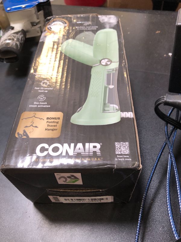 Photo 1 of Conair Handheld Garment Steamer for Clothes - Power Steam: Small Size, Big Power - Great for Home, Office, or Travel with Dual Voltage for Worldwide Use, Mint Green