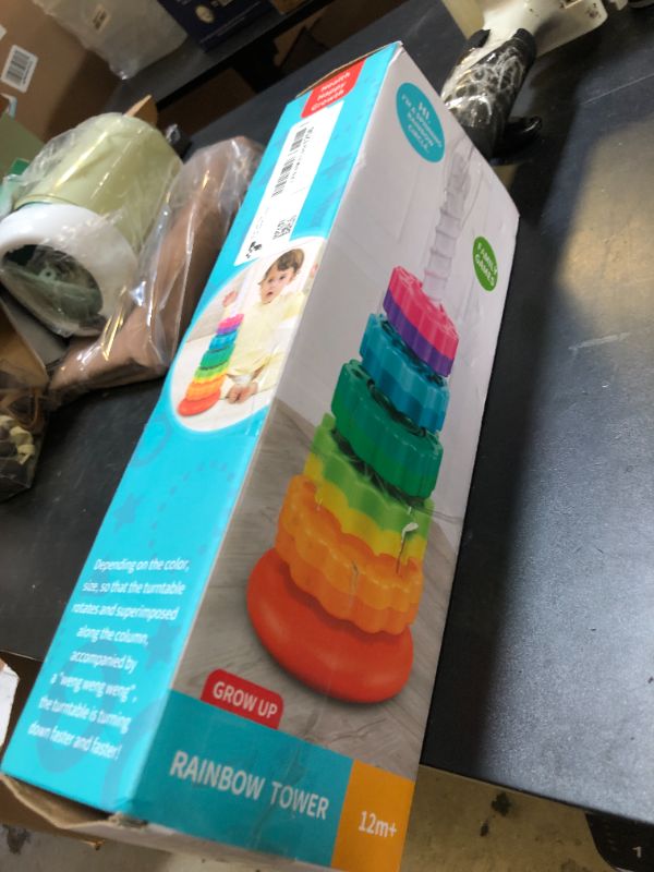 Photo 1 of JUXUE Baby Spinning Stacking Toys for Toddlers 1-3, Rainbow Ring Stacker Montessori Toys for Babies 6-12 Months, 1 2 3 One Year Old Girl Boy Christmas Birthday Gifts, Autism Sensory Learning Toy