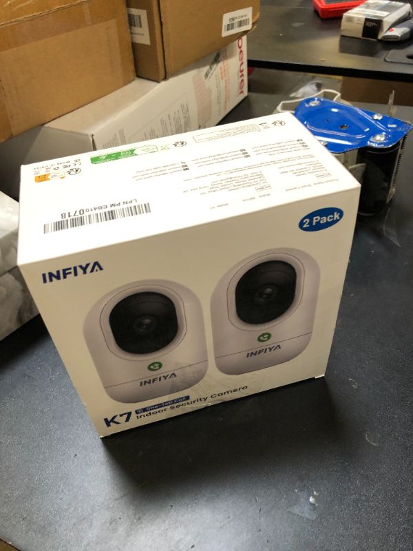 Photo 1 of INFIYA 2K Security Camera Indoor-360 Cameras for Home Security and One-Tap Call, Elderly/Cat/Baby/Nanny, Motion Alert, Intelligent Tracking, 2.4GHz WiFi Only, Work with Alexa/Google Home, K7 2Pack