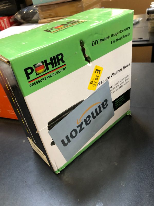 Photo 1 of POHIR 3/8 Inch Pressure Washer Hose 25 FT with Adapter Set, 4800PSI Hot and Cold Water Max 248°F, High Tensile Wire Heavy Duty Commercial Grade Hose, 2pcs M22 14mm to 3/8 Quick Connect Accessories