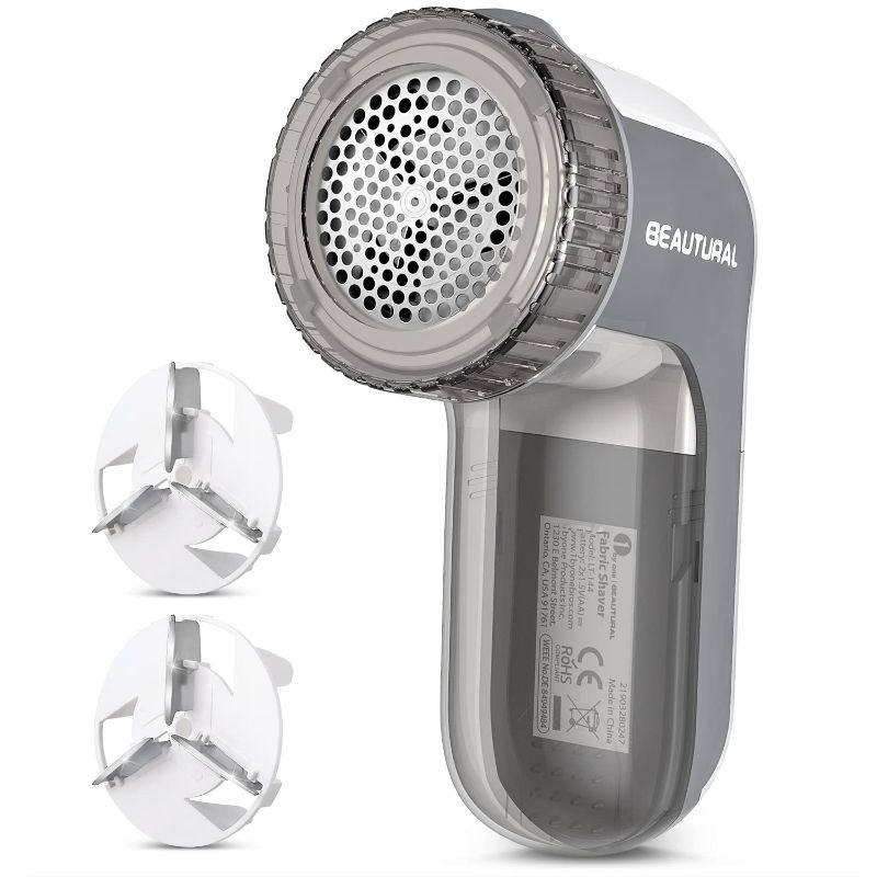 Photo 1 of BEAUTURAL Fabric Shaver and Lint Remover, Sweater Defuzzer with 2-Speeds, 2 Replaceable Stainless Steel Blades, Battery Operated, Remove Clothes Fuzz, Lint Balls, Pills, Bobbles Gray