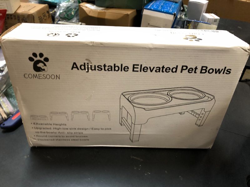 Photo 1 of Elevated Dog Bowls, 4 Height Adjustable Raised Bowl Stand with 2 Thick 50oz Stainless Steel Food Feeder Bowls Non-Slip for Medium Large Dogs Adjusts to 3.7", 9.2", 10.75", 12.36" Black
