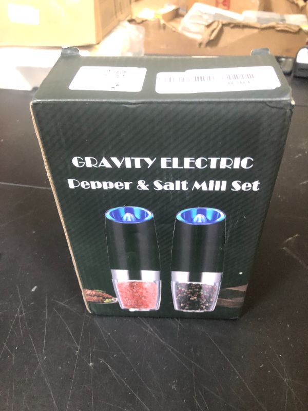Photo 1 of Sweet Alice Gravity Electric Pepper and Salt Grinder Set, Adjustable Coarseness, Battery Powered with LED Light, One Hand Automatic Operation, Khaki, 2 Pack