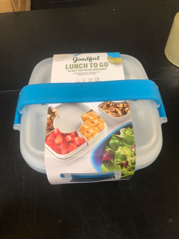 Photo 1 of Goodful Stackable Lunch Box Container, Bento Style Food Storage with Removeable Compartments for Sandwich, Snacks, Toppings & Dressing, Leak-Proof and Made without BPA, 56-Ounce, Blue