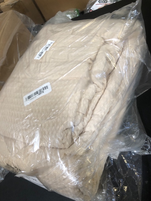 Photo 1 of 100% Cotton Blanket for King Size Bed - Tan Waffle Weave Lightweight Summer Bed Blanket - 102x90in Prewashed Breathable, Woven, Layering Blanket (King, Oatmeal)