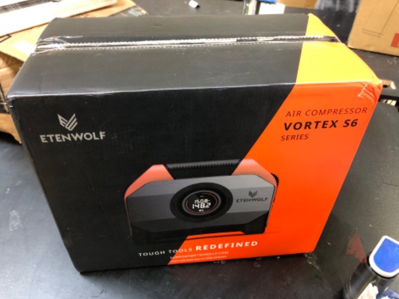 Photo 1 of ETENWOLF VORTEX S6 Tire Inflator Portable Air Compressor for Heavy-duty Vehicle, Cordless Air Pump for Car & Inflatables with 19200 mAh Battery, 100% Duty Cycle & Dual Cylinder Bike Pump, Vivid Orange