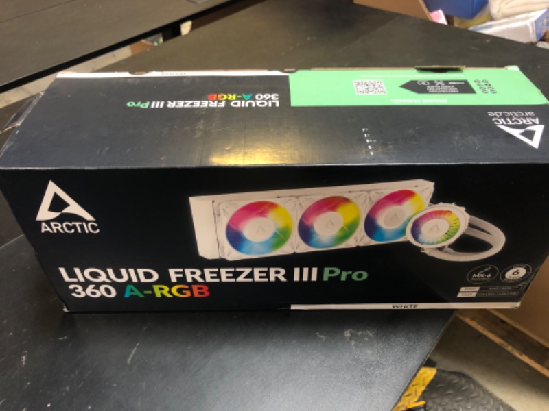 Photo 1 of ARCTIC Liquid Freezer III Pro 360 A-RGB (White) - AIO CPU Cooler, 3 x 120 mm Water Cooling, 38 mm Radiator, PWM Pump, VRM Fan, AMD AM5/AM4, Intel LGA1851/1700 Contact Frame - White
