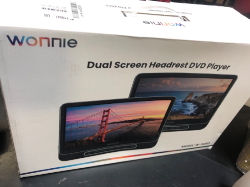 Photo 1 of WONNIE 12" Dual Car DVD Players Portable DVD Players for Car Headrest Play a Same or Two Different Movies with 5-Hour Rechargeable Battery, Mounting Brackets, All Region, Support USB/Sync TV