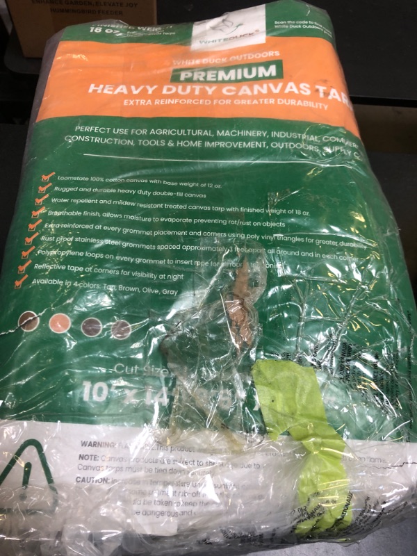 Photo 1 of WHITEDUCK Canvas Tarp 18 oz. Heavy Duty Waterproof UV Resistant, Rustproof Grommets, Industrial & Commercial Use Cloth Tarp (Grey, 10' x 14')