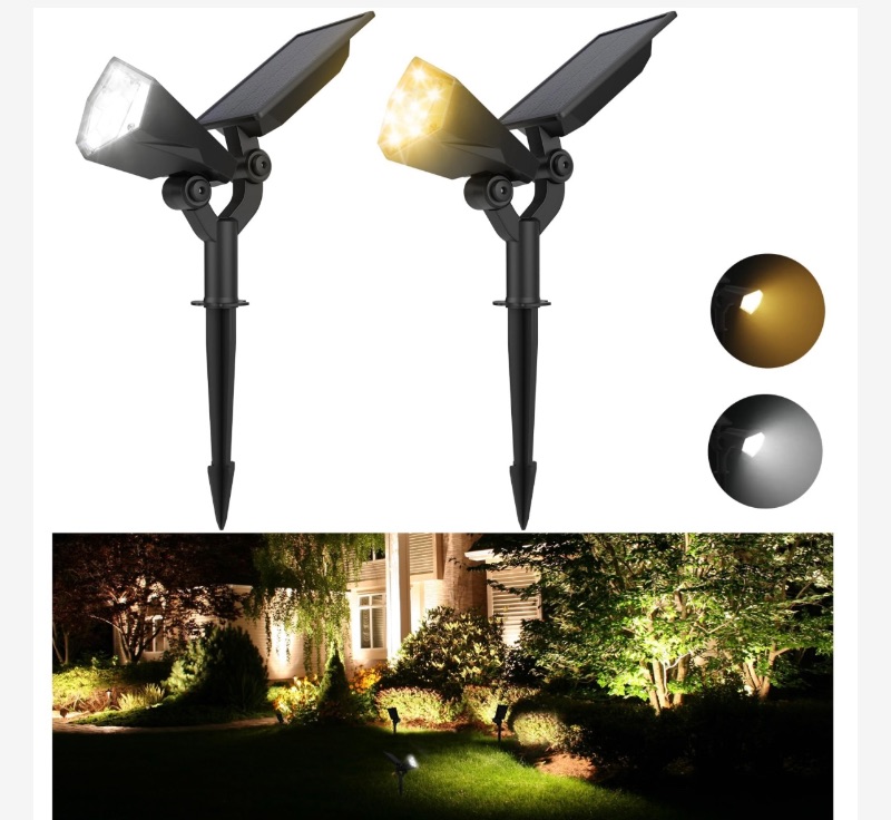 Photo 1 of 025002… 2 pack solar spotlights 4 lighting modes, 2 colors, waterproof