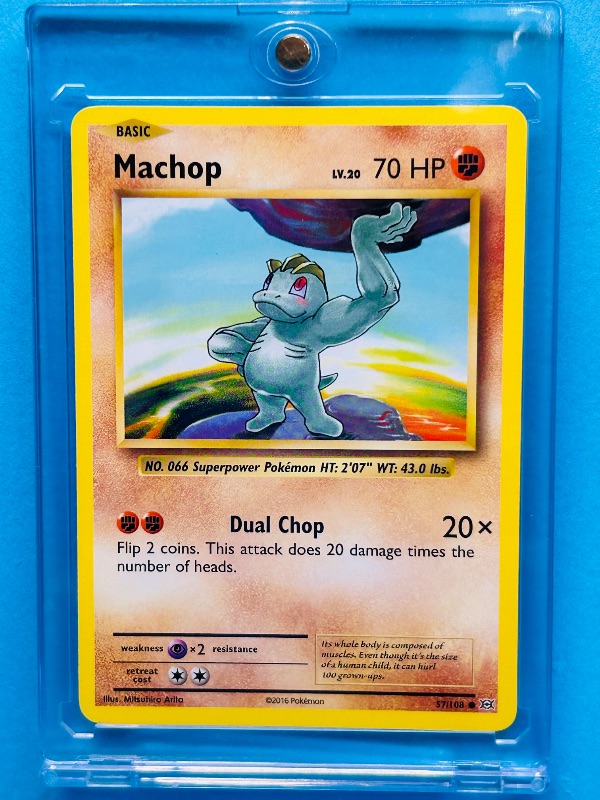 Photo 1 of 025023…Machop Pokémon card in hard plastic case 