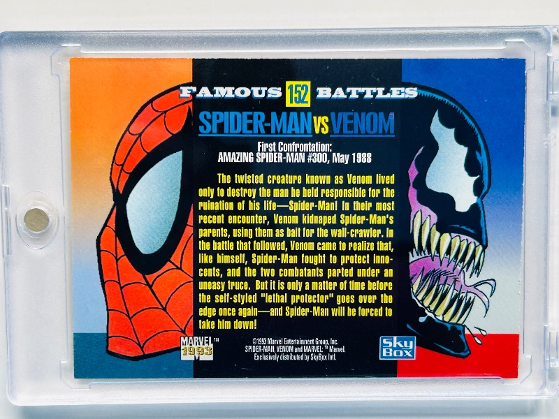 Photo 1 of 025026…Spider-Man vs. Venom card 152 in hard plastic case famous battles 