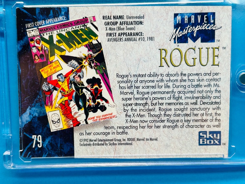 Photo 1 of 025030…Marvel Masterpieces Rogue card 79 in hard plastic case