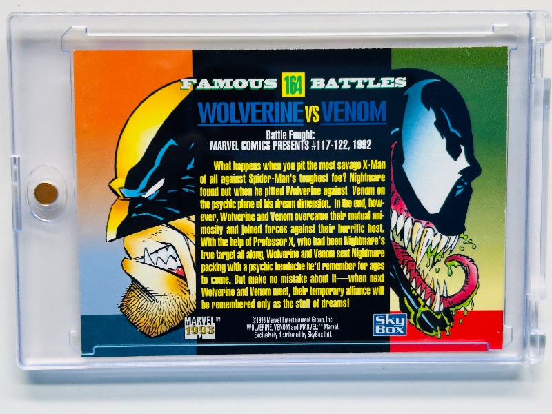 Photo 1 of 025034…Wolverine vs. Venom card 164 in hard plastic case famous battles 