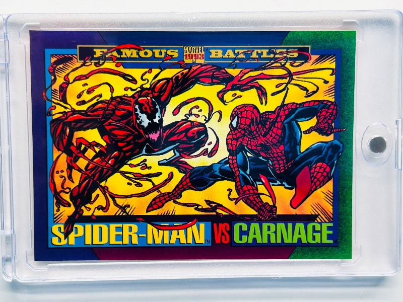 Photo 1 of 025040…Spider-Man vs. Carnage card 145 in hard plastic case famous battles 
