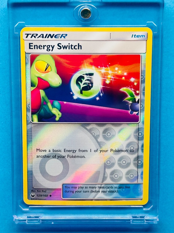 Photo 1 of 025068…Pokémon reverse holo trainer Energy switch card in hard plastic case