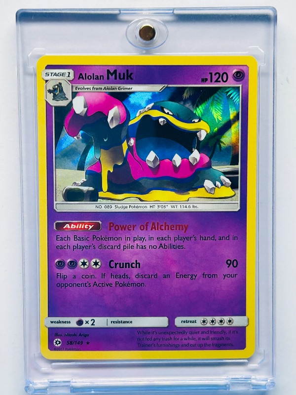 Photo 1 of 025076… Pokémon holo Alolan Muk card in hard plastic case