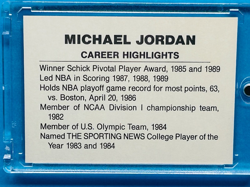 Photo 1 of 025112… Michael Jordan career highlights card in hard plastic case