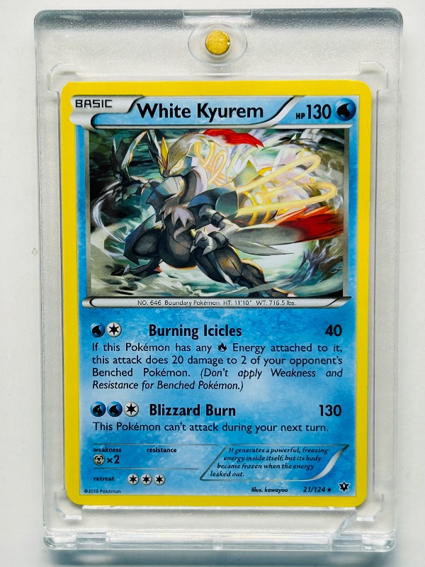 Photo 1 of 025151…White Kyurem  Pokémon card in hard plastic case 