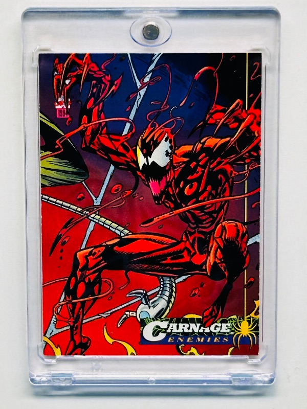 Photo 1 of 025186…1994 Marvel Carnage enemies card 66 in hard plastic case