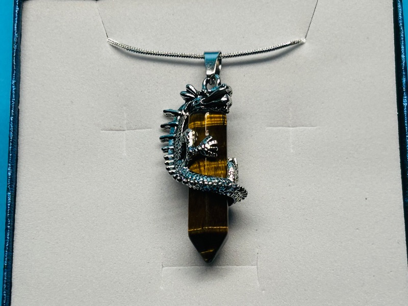 Photo 1 of 025204…  polished rock dragon pendant on 20” chain in gift box