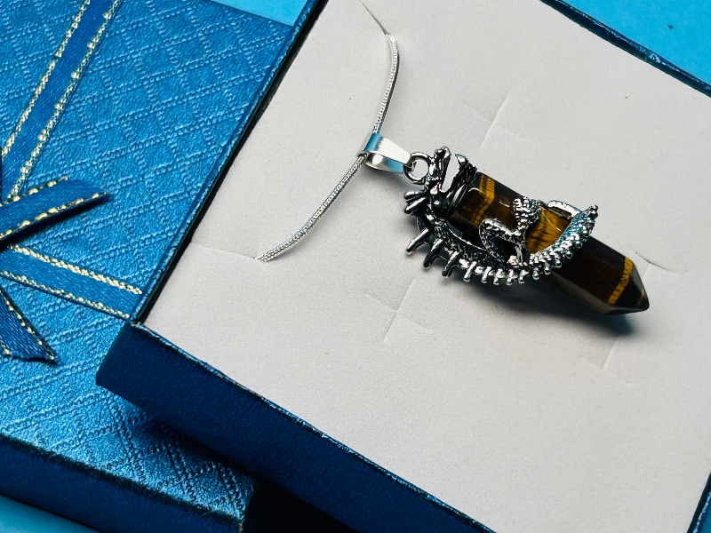 Photo 1 of 025204…  polished rock dragon pendant on 20” chain in gift box