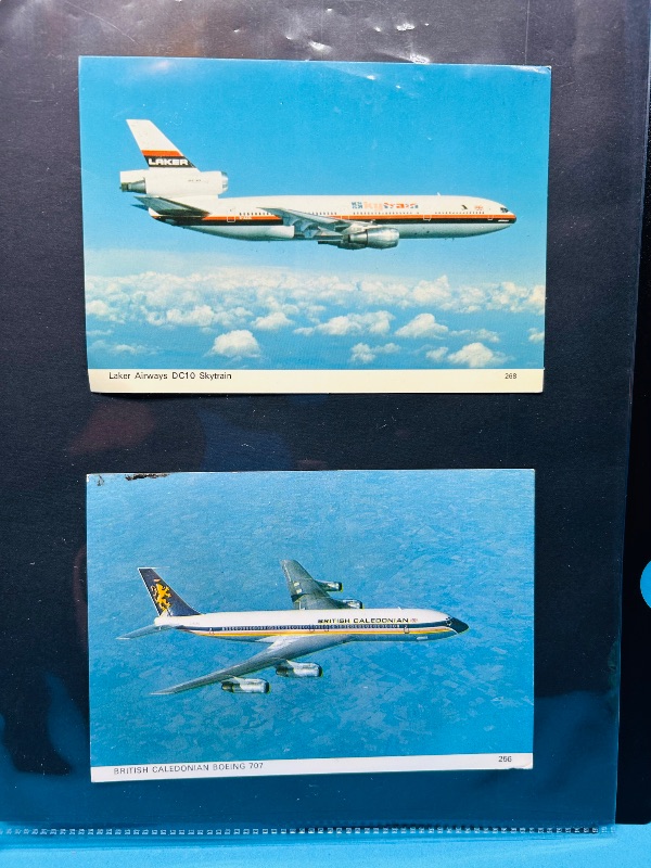 Photo 1 of 025210…4 pages vintage used air mail stamps and vintage postcards. -see photos 