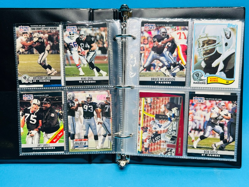 Photo 1 of 025229… final sale no returns/refunds-124 mixed Raiders football cards in binder