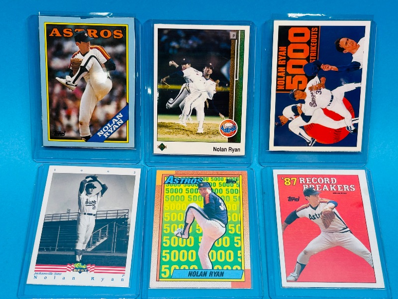 Photo 1 of 025238…6 Nolan Ryan  cards in hard plastic sleeves 