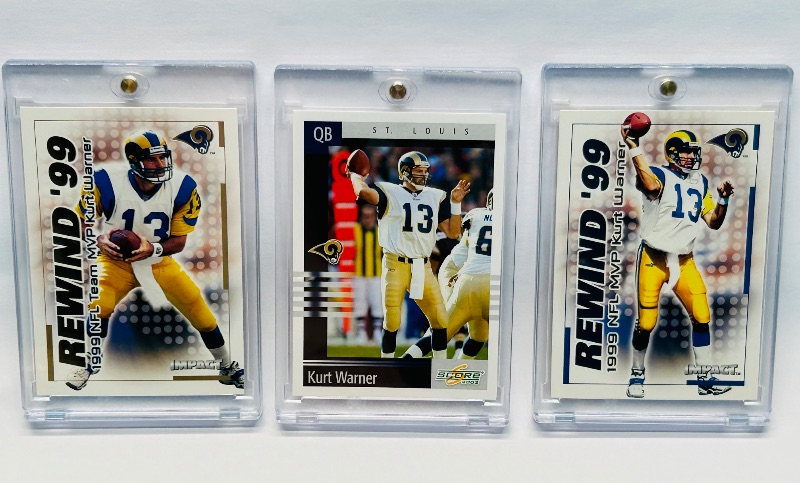 Photo 1 of 025242…3 Kurt Warner  cards in hard plastic cases