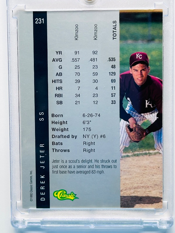 Photo 1 of 025249…Rookie Derek Jeter  card 231 in hard plastic case