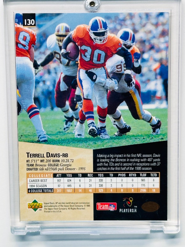Photo 1 of 025259…Terrell Davis card 130 in hard plastic case 